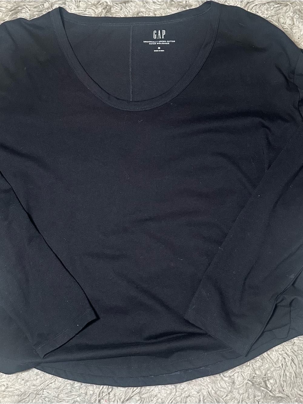 GAP Women’s Black Organic Cotton Long Sleeve Scoop Neck Top Size M